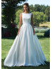 Ivory Matte Satin Lace Wedding Dress With Box Pleats